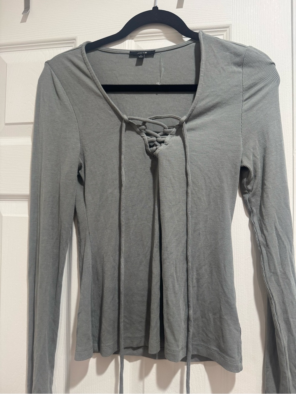 Joes jeans light green Lace-Up Ribbed Long Sleeve Top